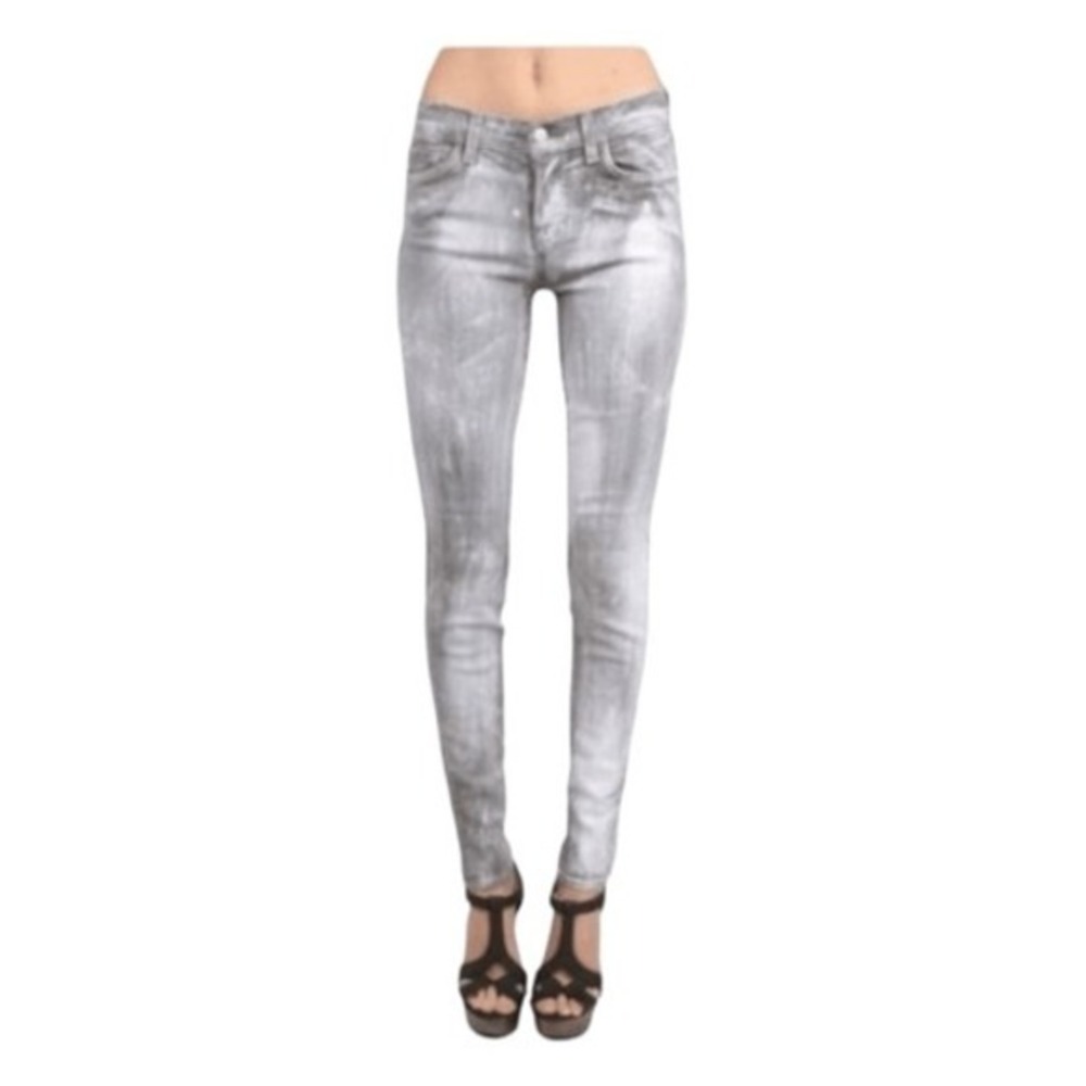 J Brand Coated Sutra Paint Splash Mid-Rise Skinny Jeans Brush Stroke Wash 29